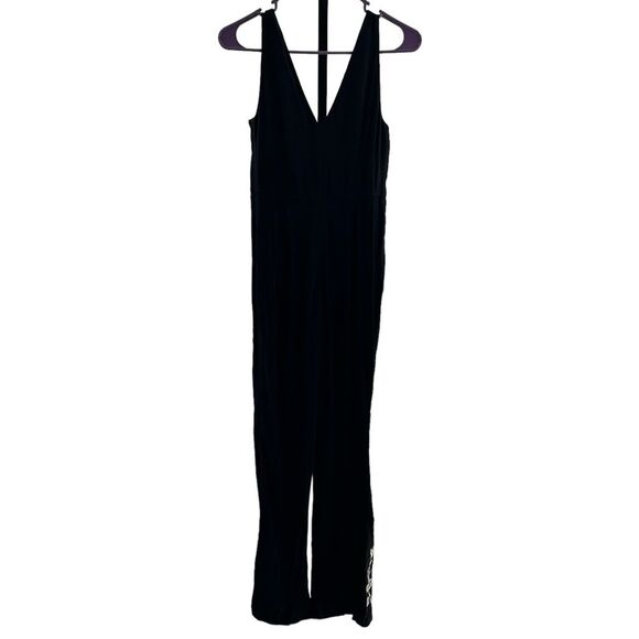 Anthropologie HD In Paris Women’s 0 Embroidered‎ Wide Leg Jumpsuit Black Western - Picture 7 of 12